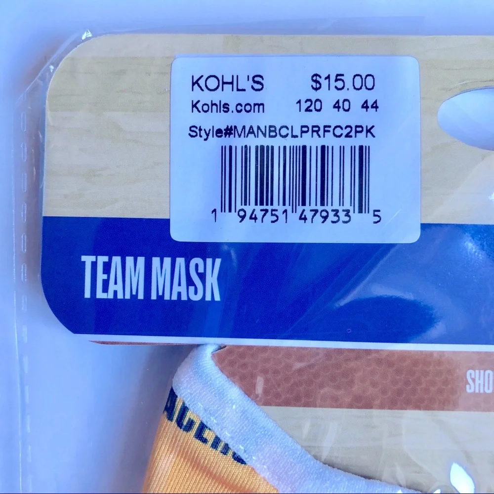 NEW PACERS NBA Team Mask UNISEX Adult, Set of 2 Face Masks Yellow Blue